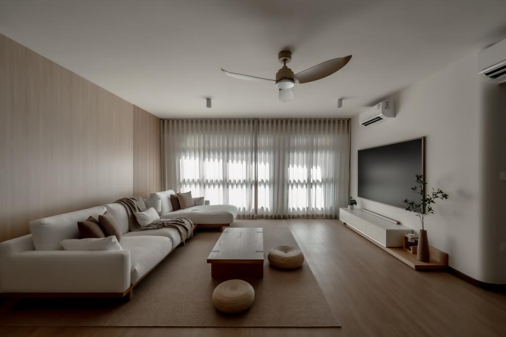 Modern Living Room with Vinyl Flooring and TV Console