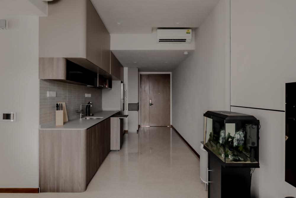 Modern Kitchen with Countertop and Marble Floor