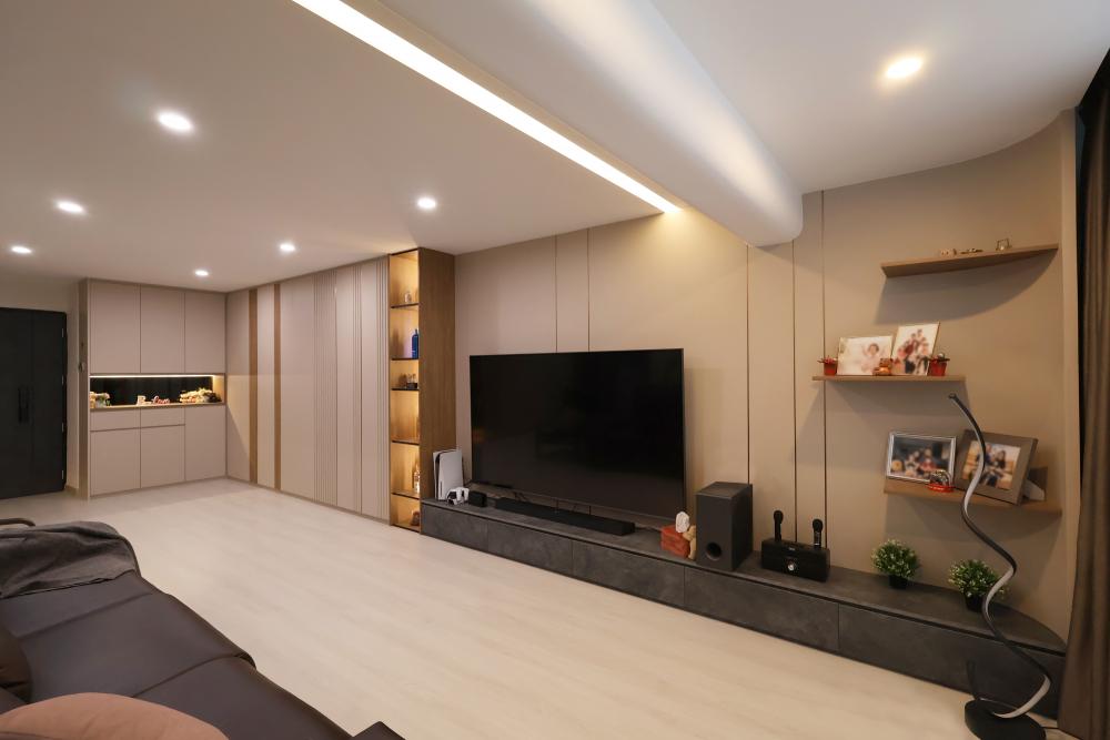 Contemporary Living Room with TV Console and Ceiling Light