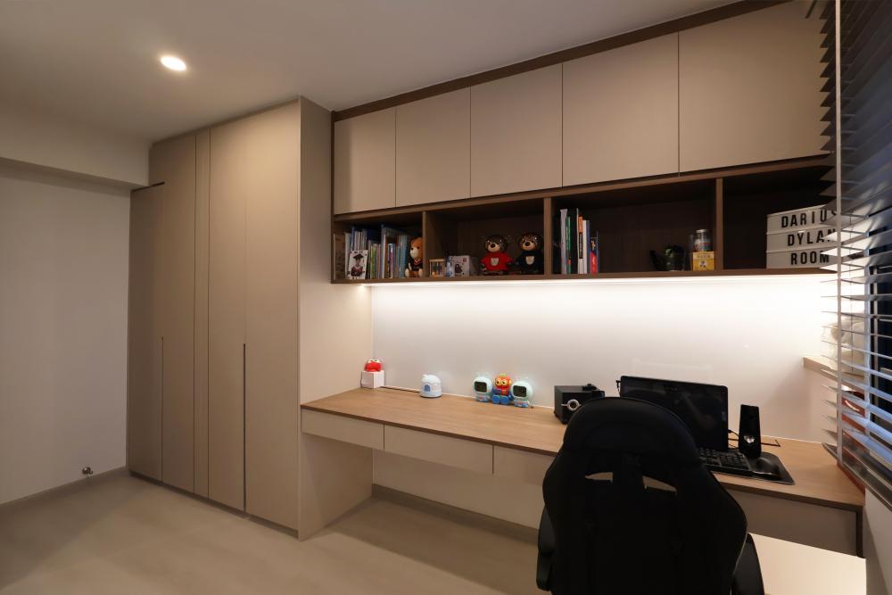 Contemporary Home Office with Storage Cabinets and Small Storage