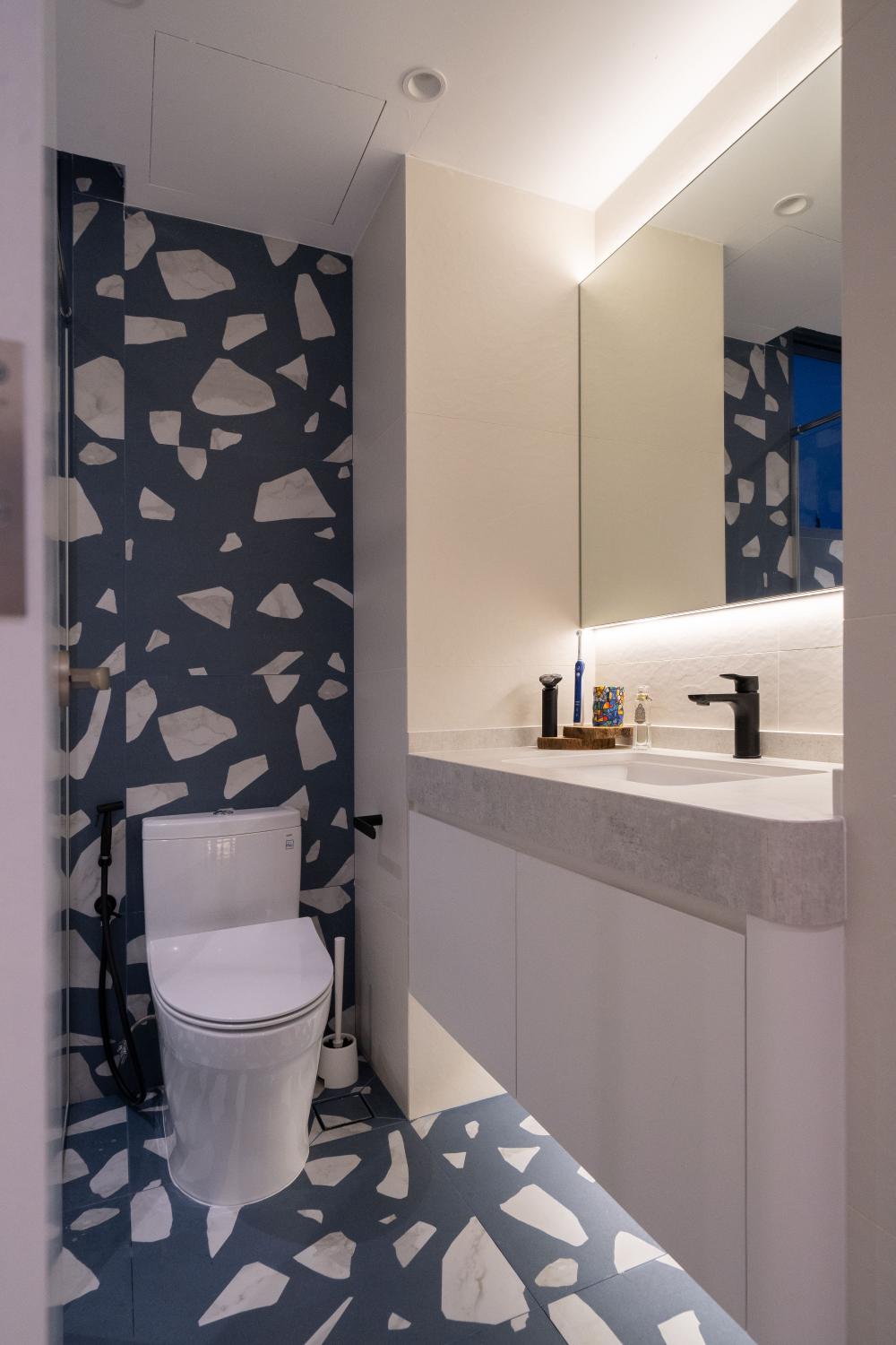 Contemporary Bathroom with Countertop and Granite Floor
