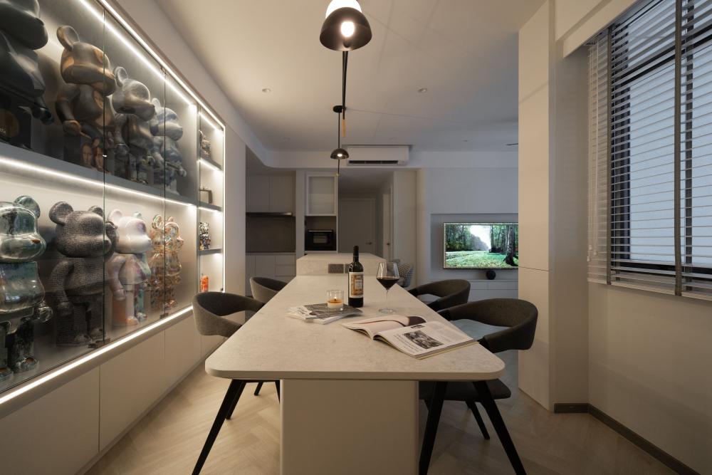 Contemporary Dining Room with Storage Cabinets and Display Cabinets