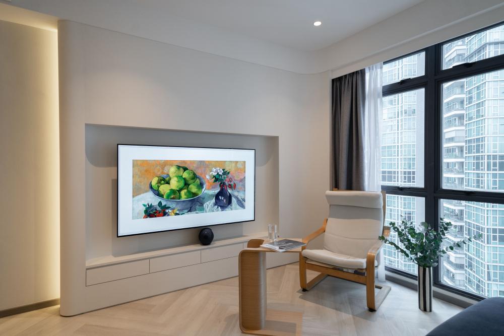 Contemporary Living Room with Vinyl Flooring and Parquet Floor