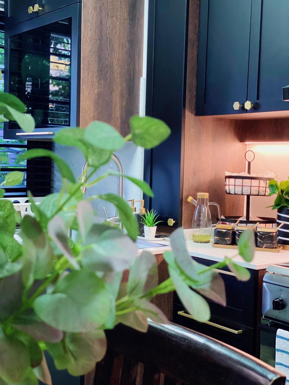 Contemporary Kitchen with Countertop and Herringbone Tiling