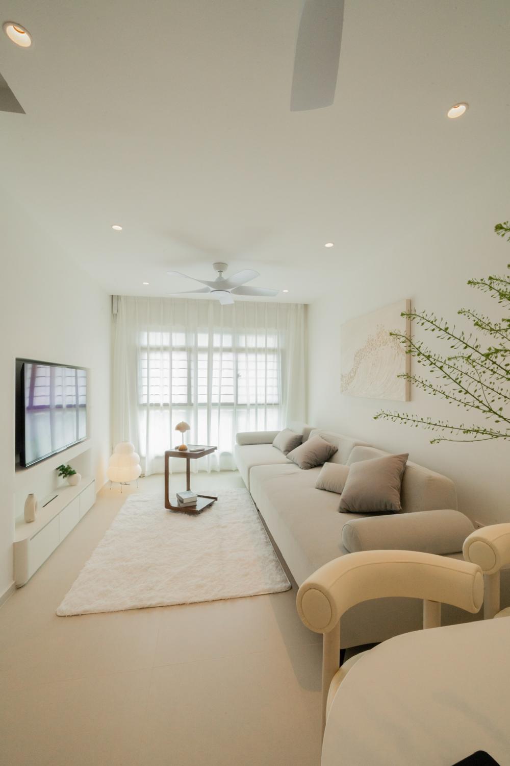 Minimalist Living Room with TV Console and Paintings
