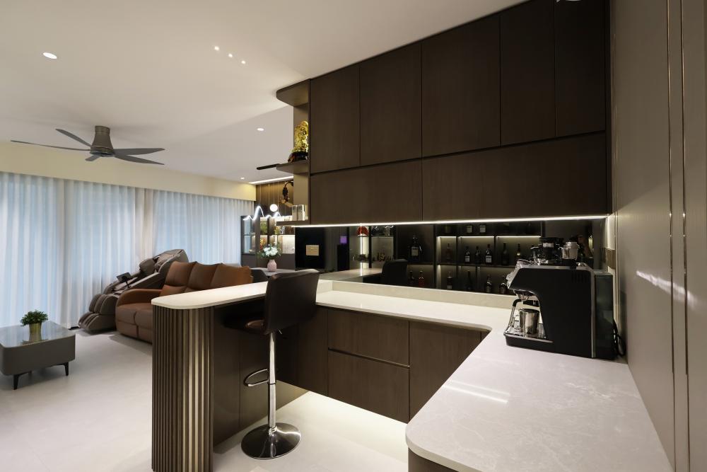 Contemporary Home Bar with Countertop and Café Table