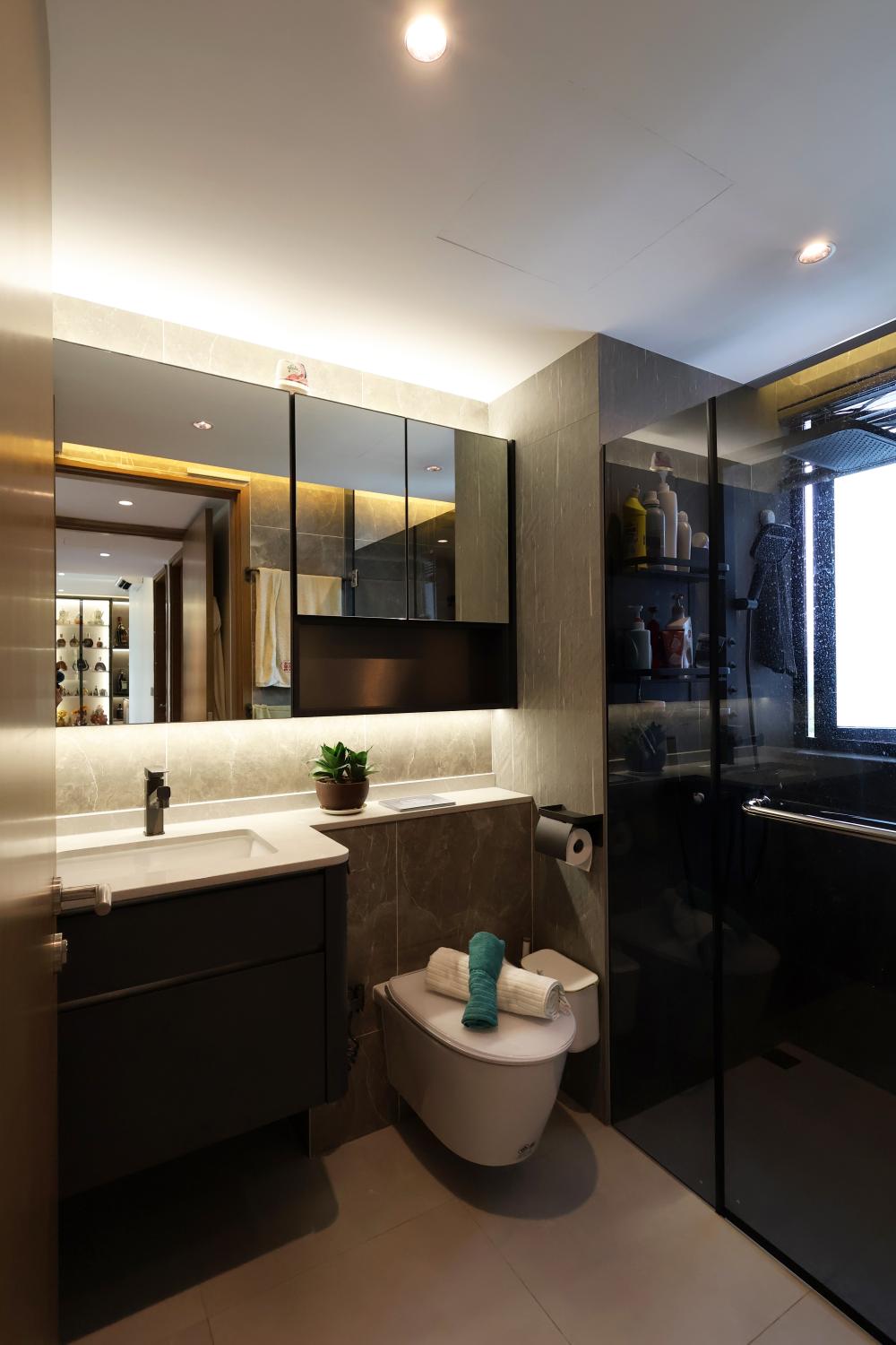 Contemporary Bathroom with Mirror and Shower Screen