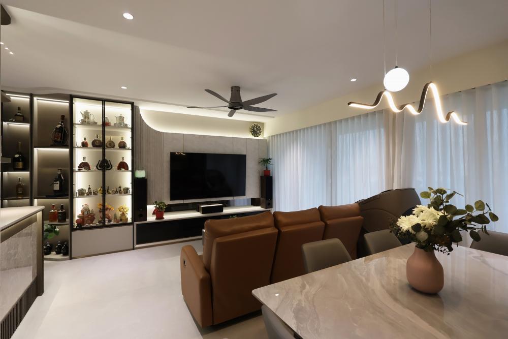 Contemporary Living Room with TV Console and Feature Wall
