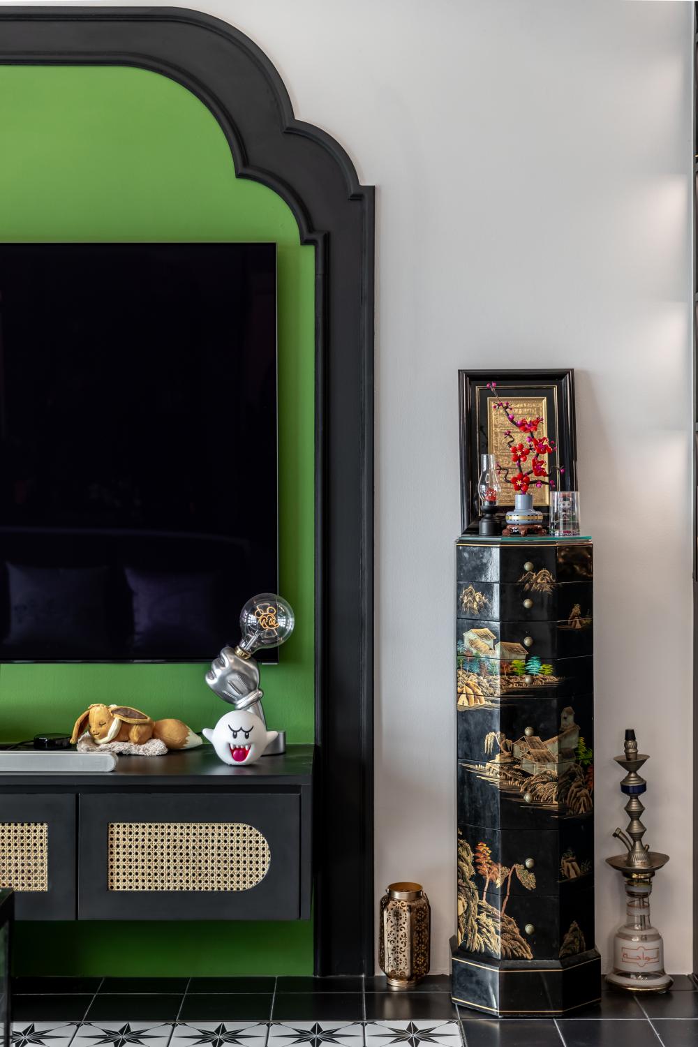 Asian Living Room with Sofa and Lighting