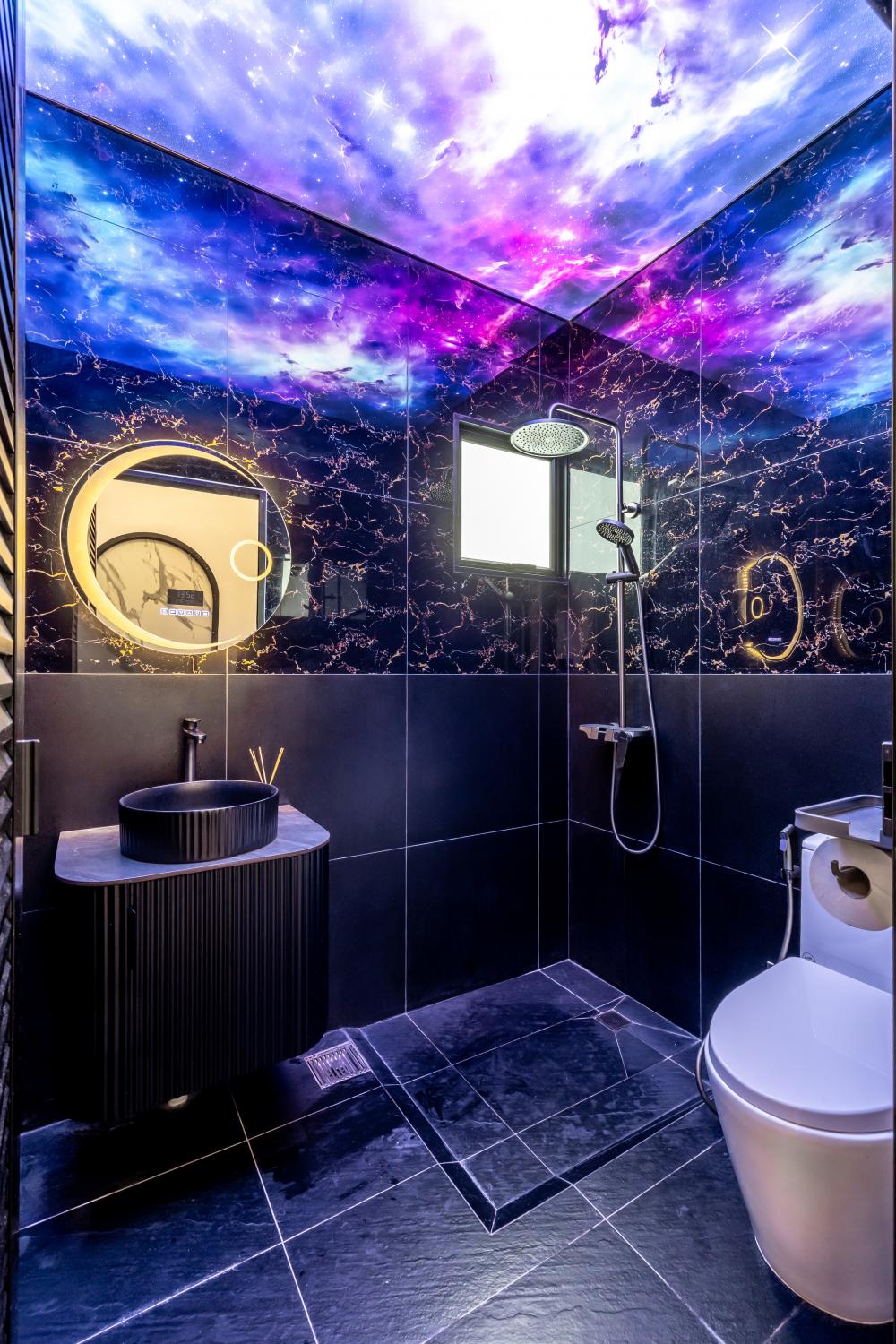 Asian Bathroom with Mirror and Bathtub