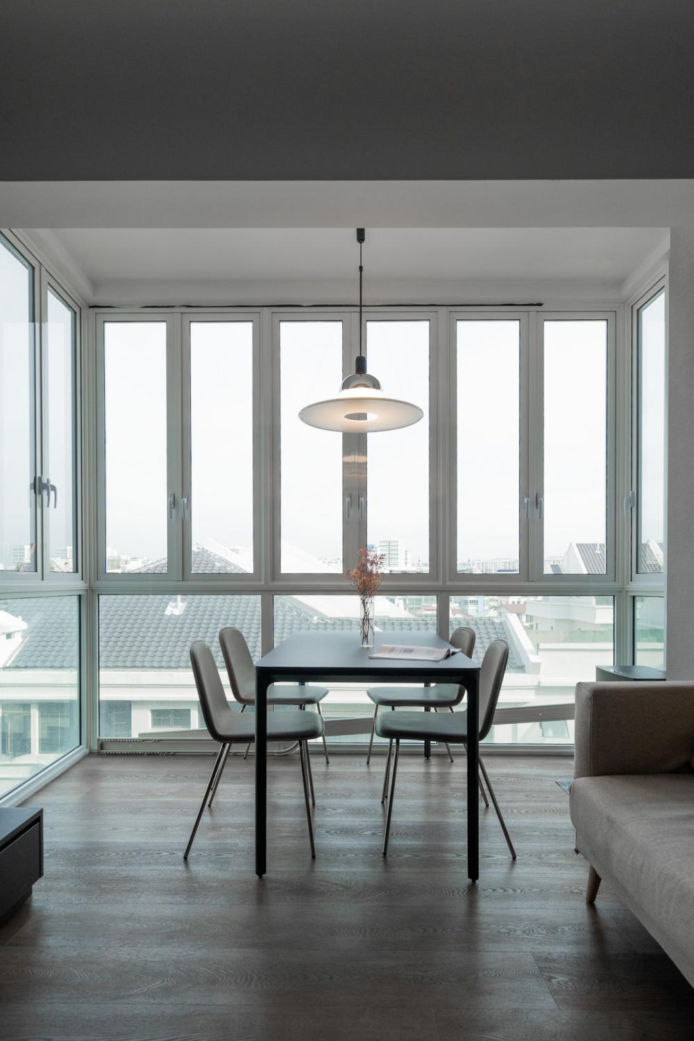 Modern Balcony with Bay Window and Window Seat
