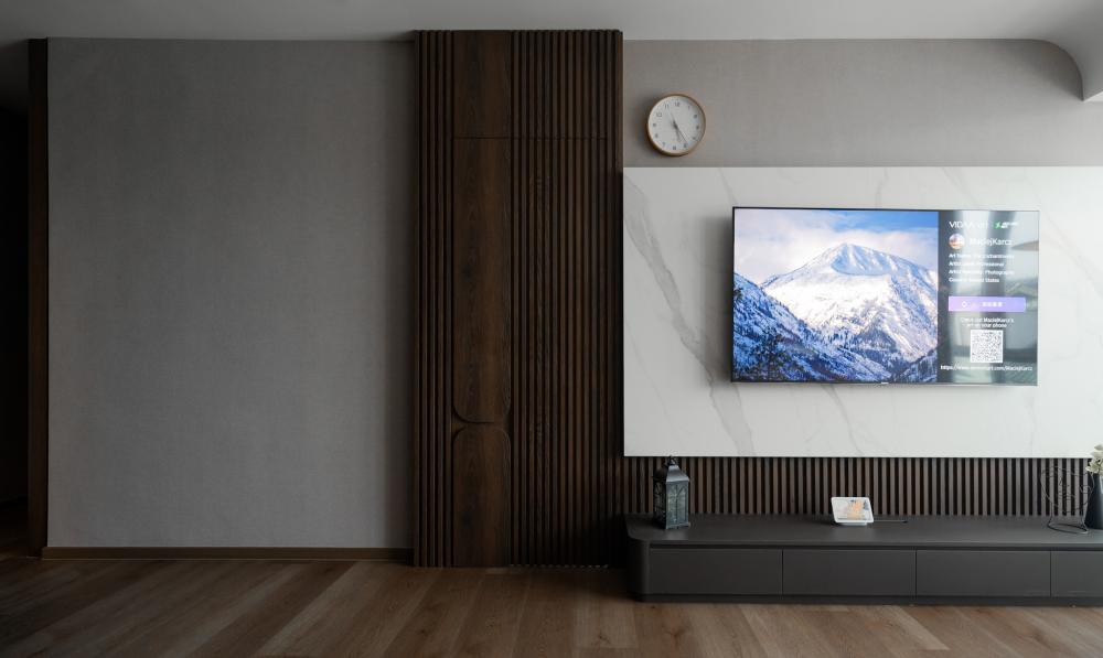 Modern Living Room with Wood Flooring and TV Console