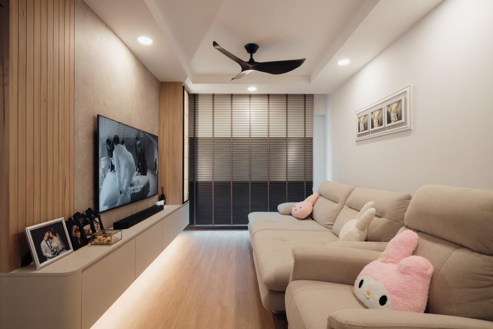 Minimalist Living Room with Vinyl Flooring and TV Console