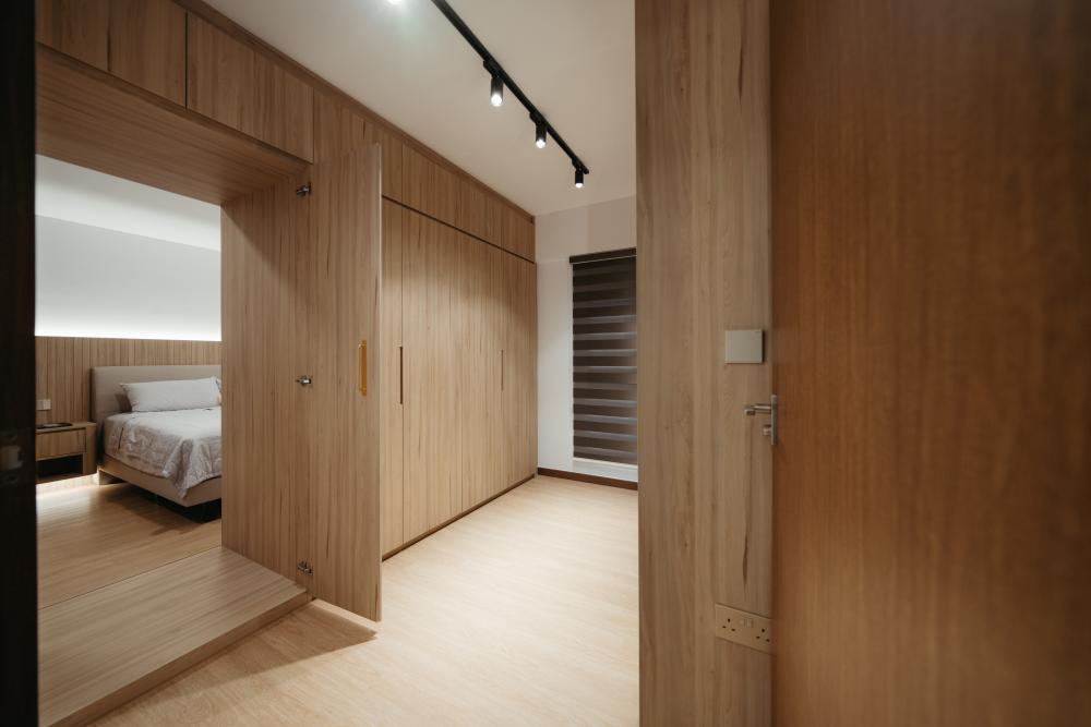 Minimalist Bedroom with Vinyl Flooring and Wardrobe