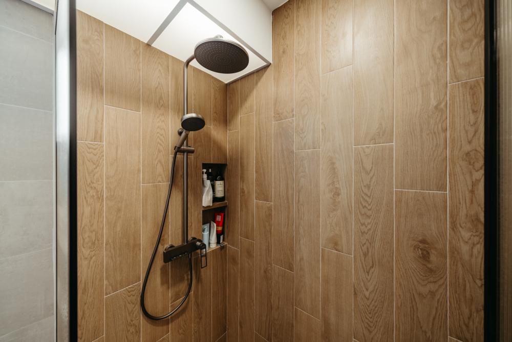 Minimalist Bathroom with Shower Screen and Bathroom Accessories