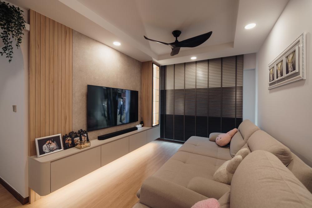 Minimalist Living Room with Vinyl Flooring and TV Console
