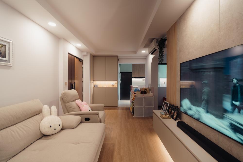 Minimalist Living Room with Vinyl Flooring and TV Console