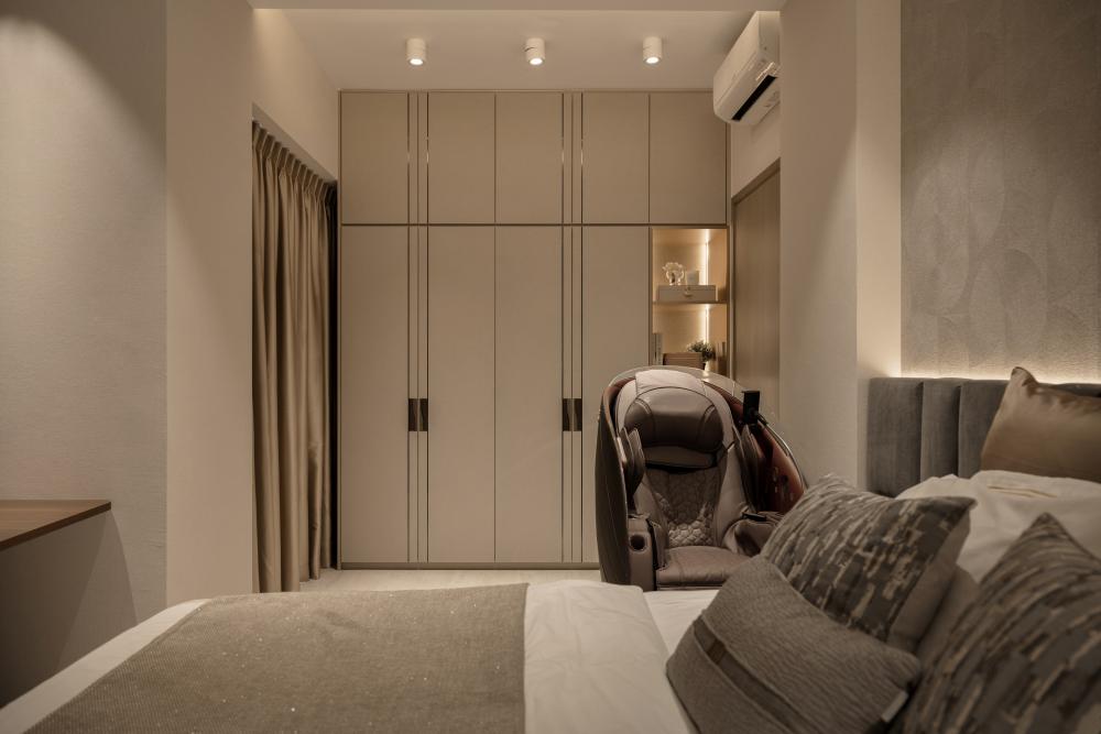 Modern Bedroom with Drop Light and Bay Window