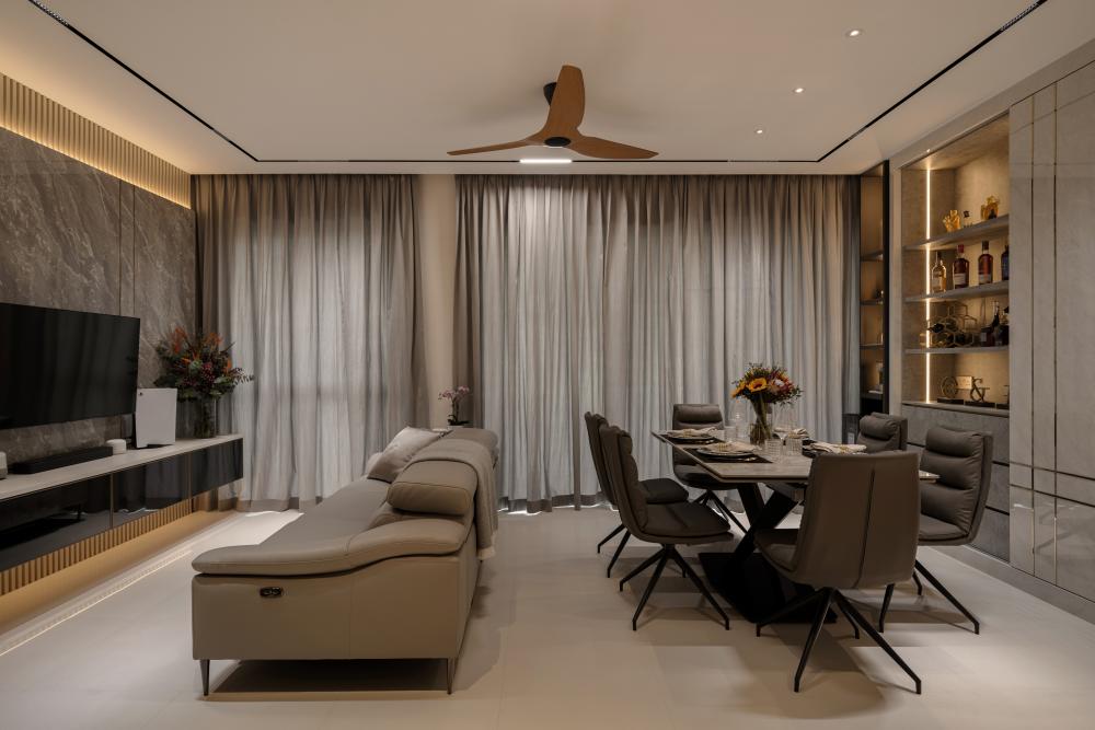 Modern Living Room with Parquet Floor and TV Console