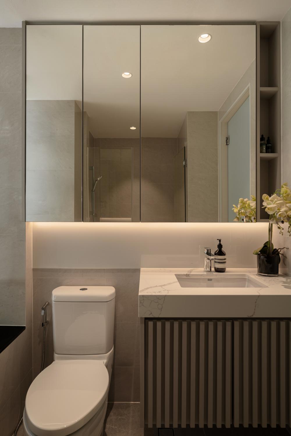 Modern Bathroom with Cement Floor and Mirror