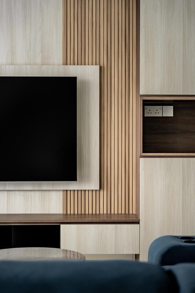 Contemporary Living Room with TV Console and Feature Wall