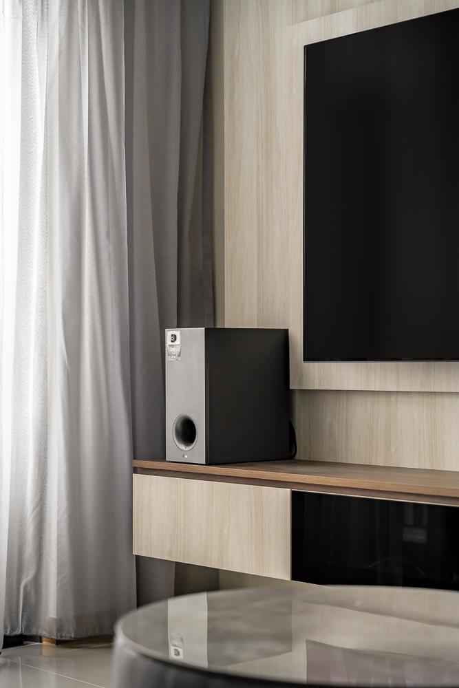 Contemporary Living Room with TV Console and Feature Wall