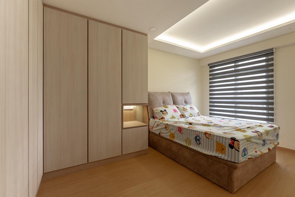 Contemporary Bedroom with Vinyl Flooring and Cove Lighting