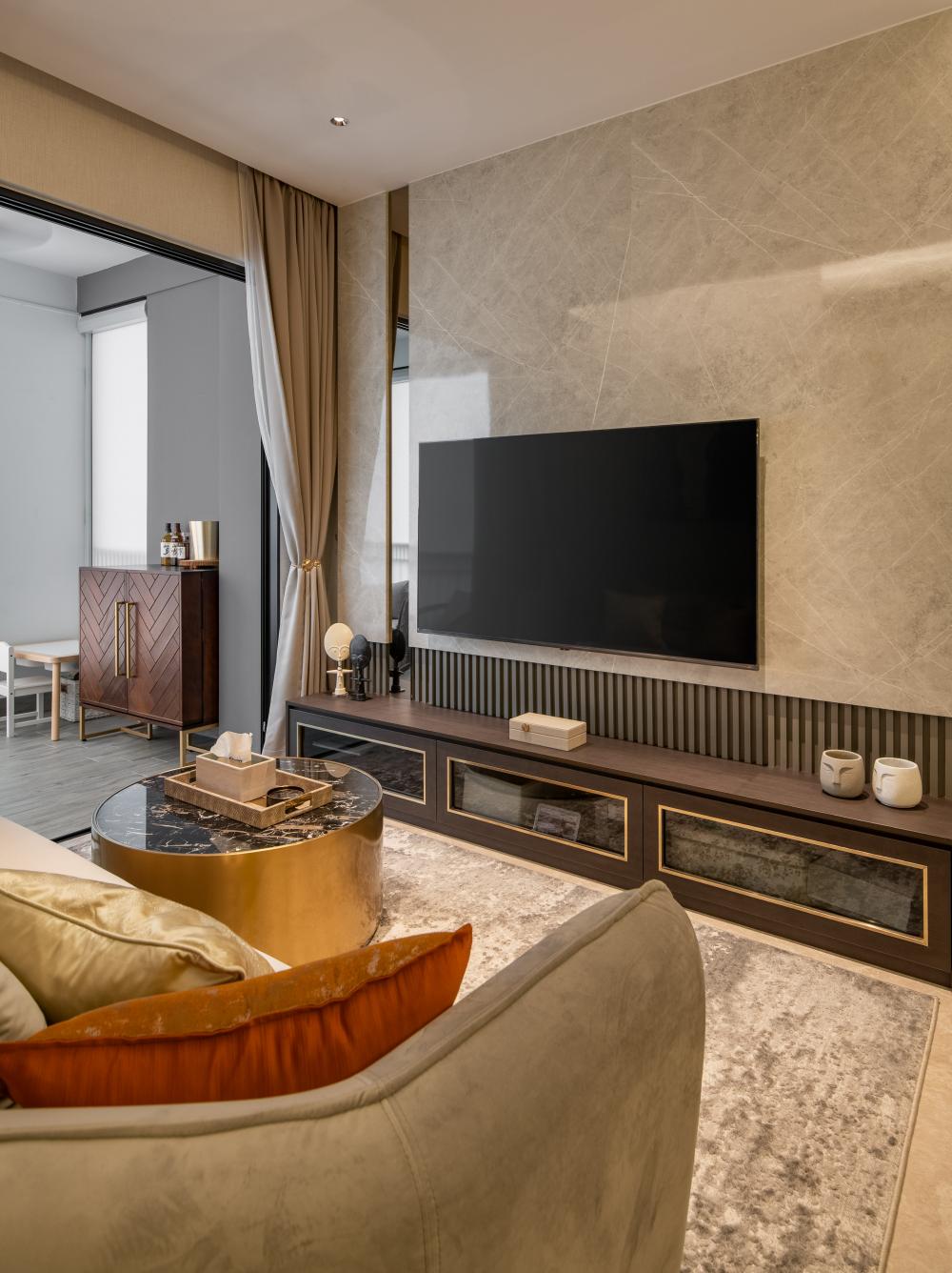 Modern Living Room with TV Console and Feature Wall