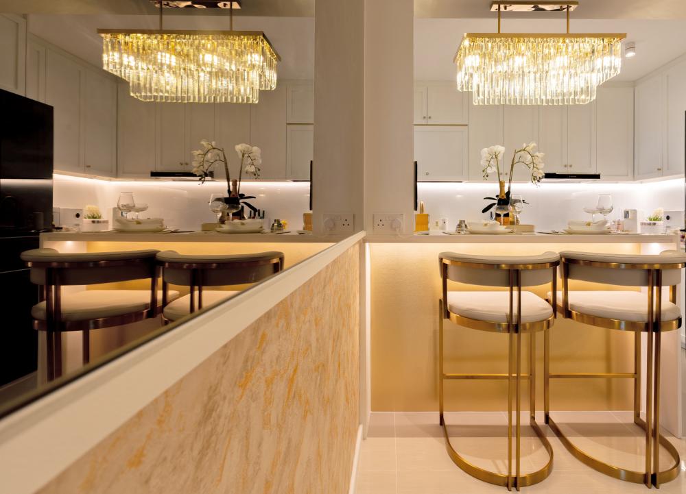 Modern Home Bar with Bar Counter and Drinkware