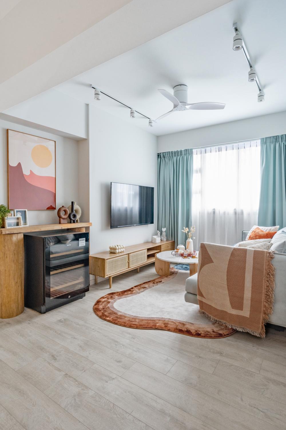 Scandinavian Living Room with TV Console and Feature Wall