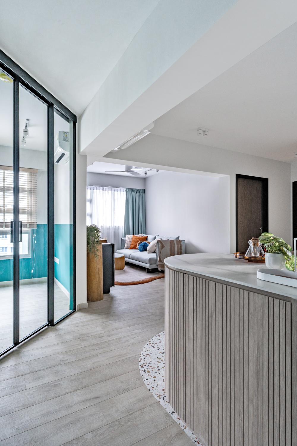 Scandinavian Entryway with Mirror and Seating Bench