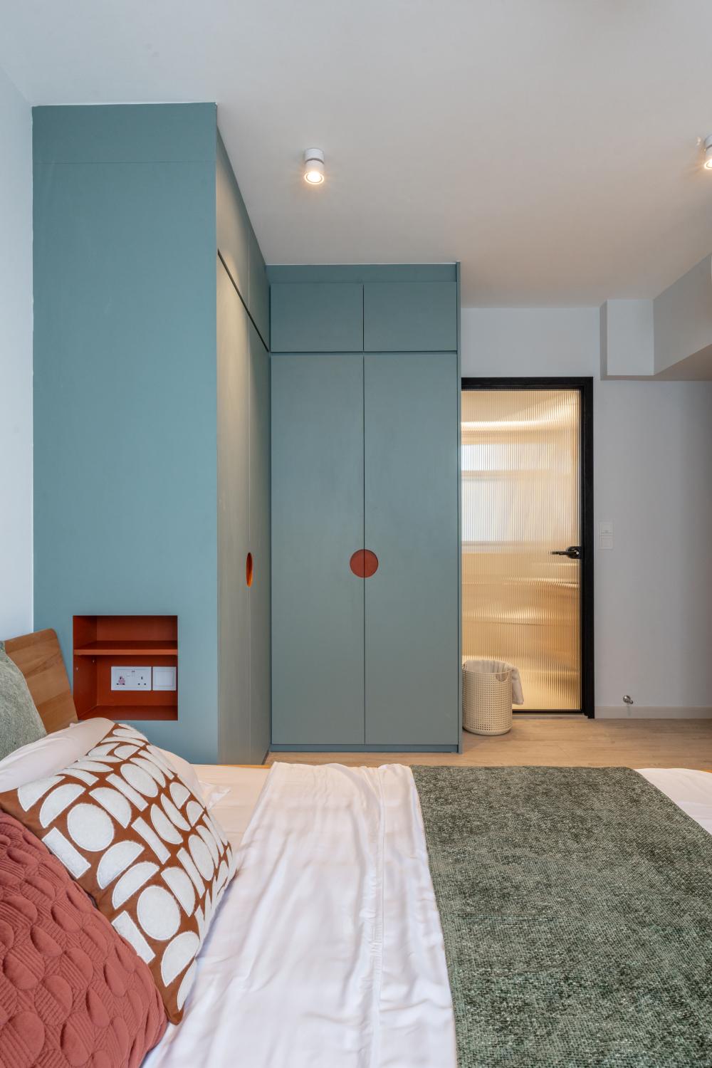 Scandinavian Home Gym with Storage Cabinets and Gym Equipment