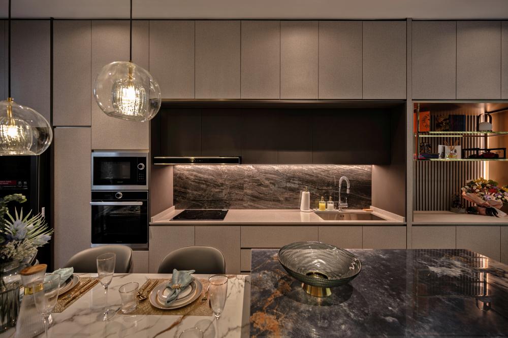 Modern Kitchen with Vinyl Flooring and Cement Floor