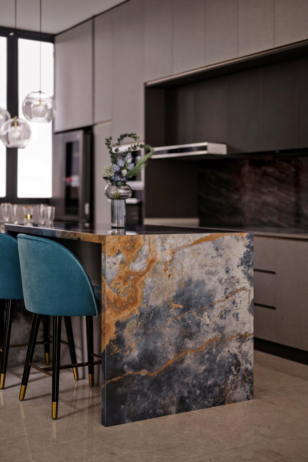 Modern Dining Room with Dining Table and Drinkware