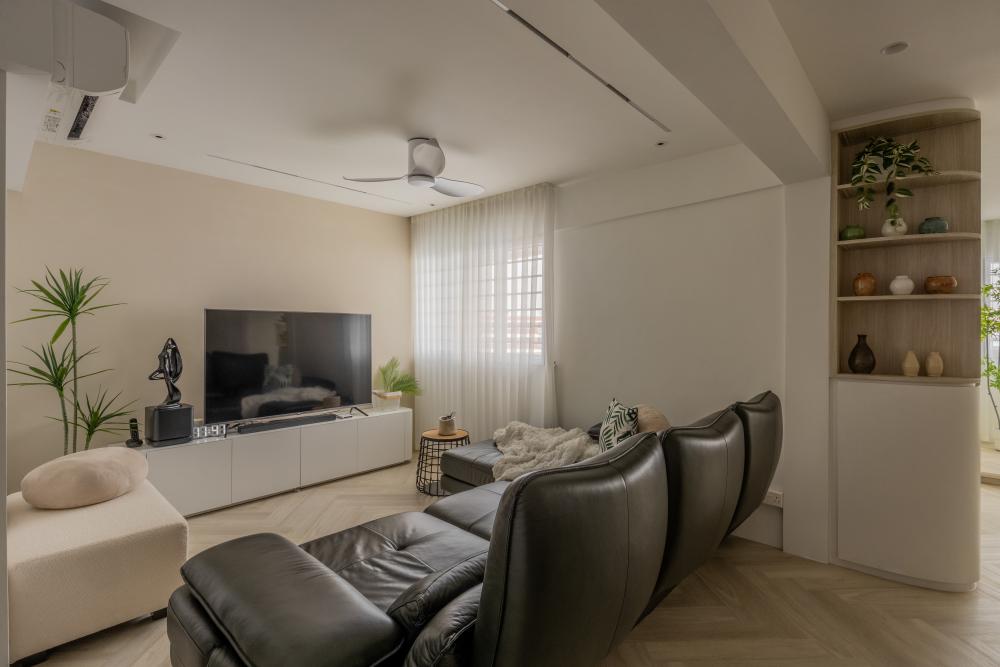 Minimalist Living Room with TV Console and Feature Wall
