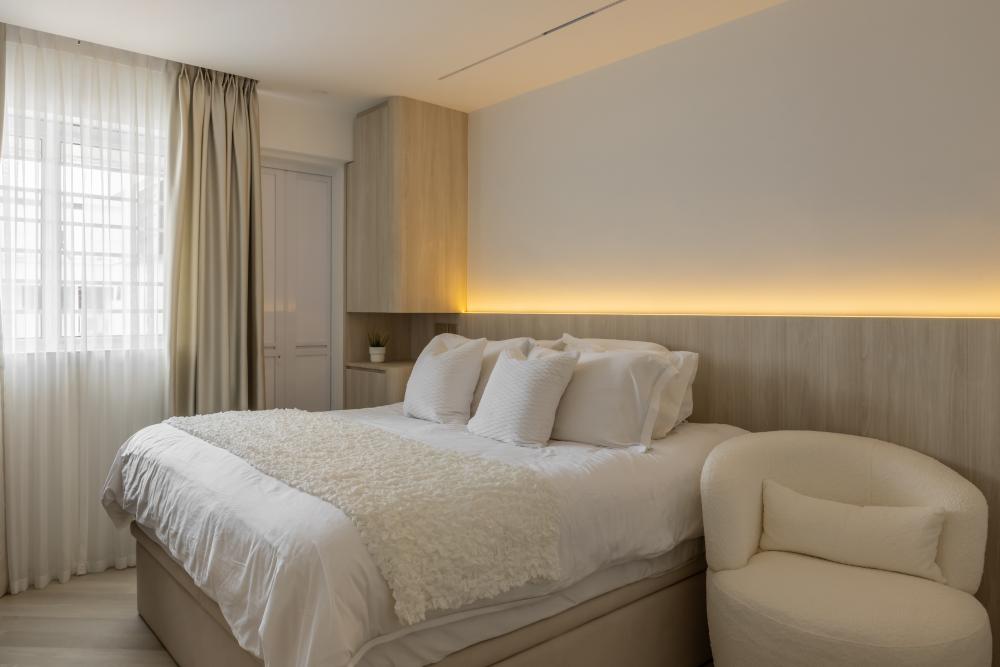 Minimalist Bedroom with Ceiling Light and Wardrobe