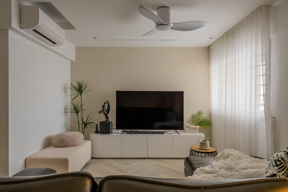 Minimalist Living Room with TV Console and Feature Wall