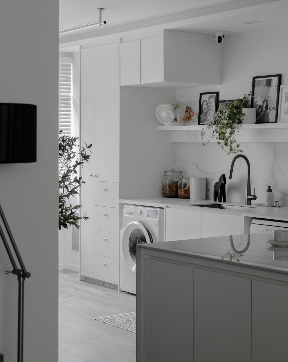 Modern Service Yard with Washing Machine and Laundry Area