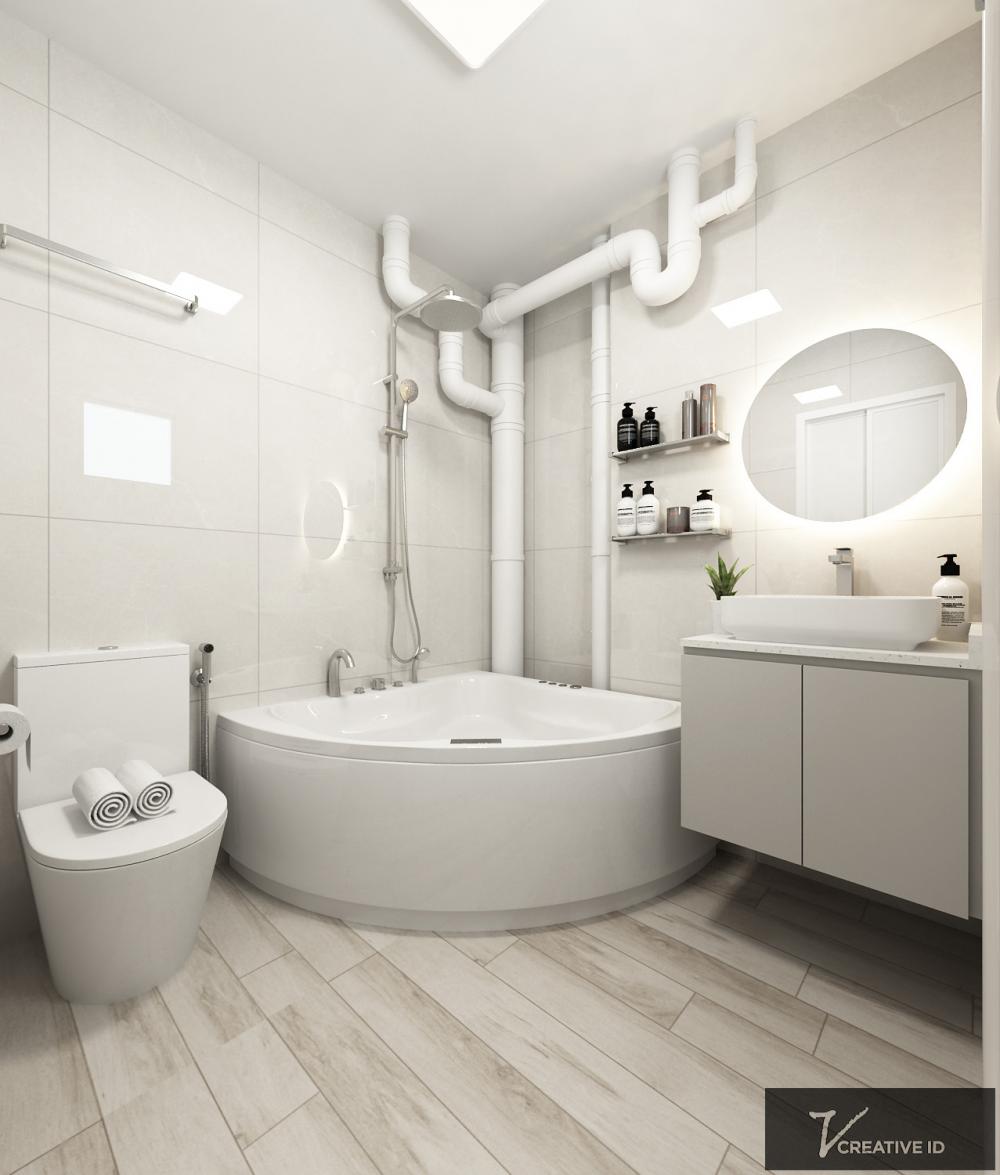 Contemporary Bathroom with Countertop and Homogeneous Tiles