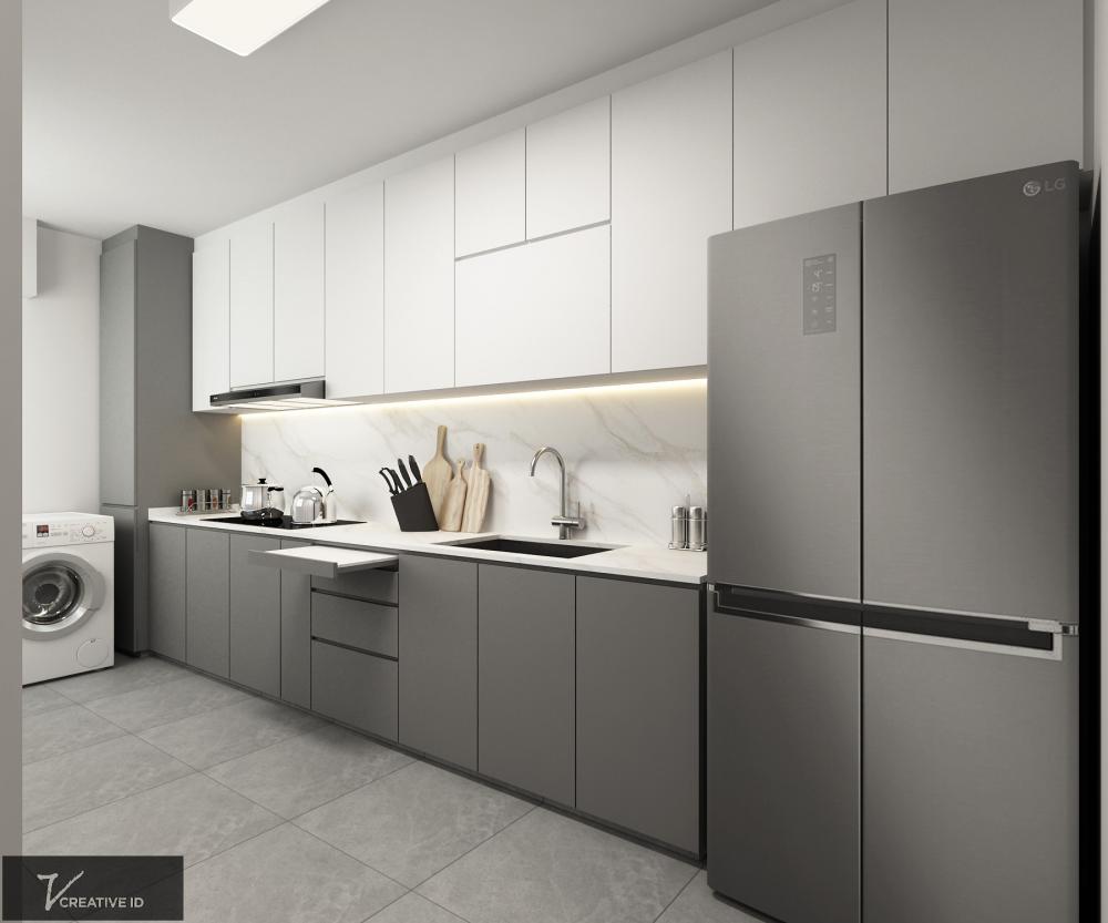 Contemporary Kitchen with Countertop and Homogeneous Tiles