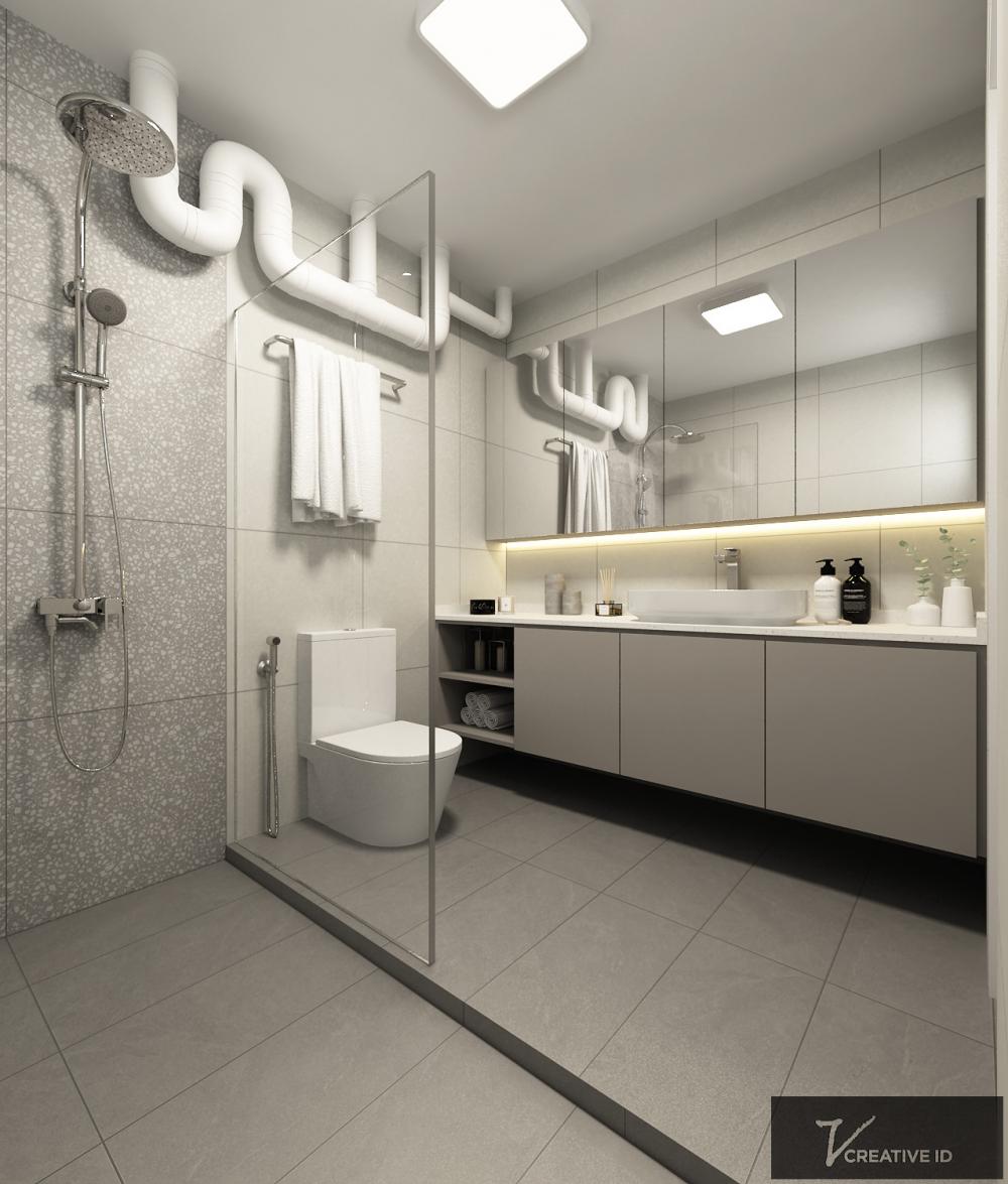 Contemporary Bathroom with Countertop and Homogeneous Tiles