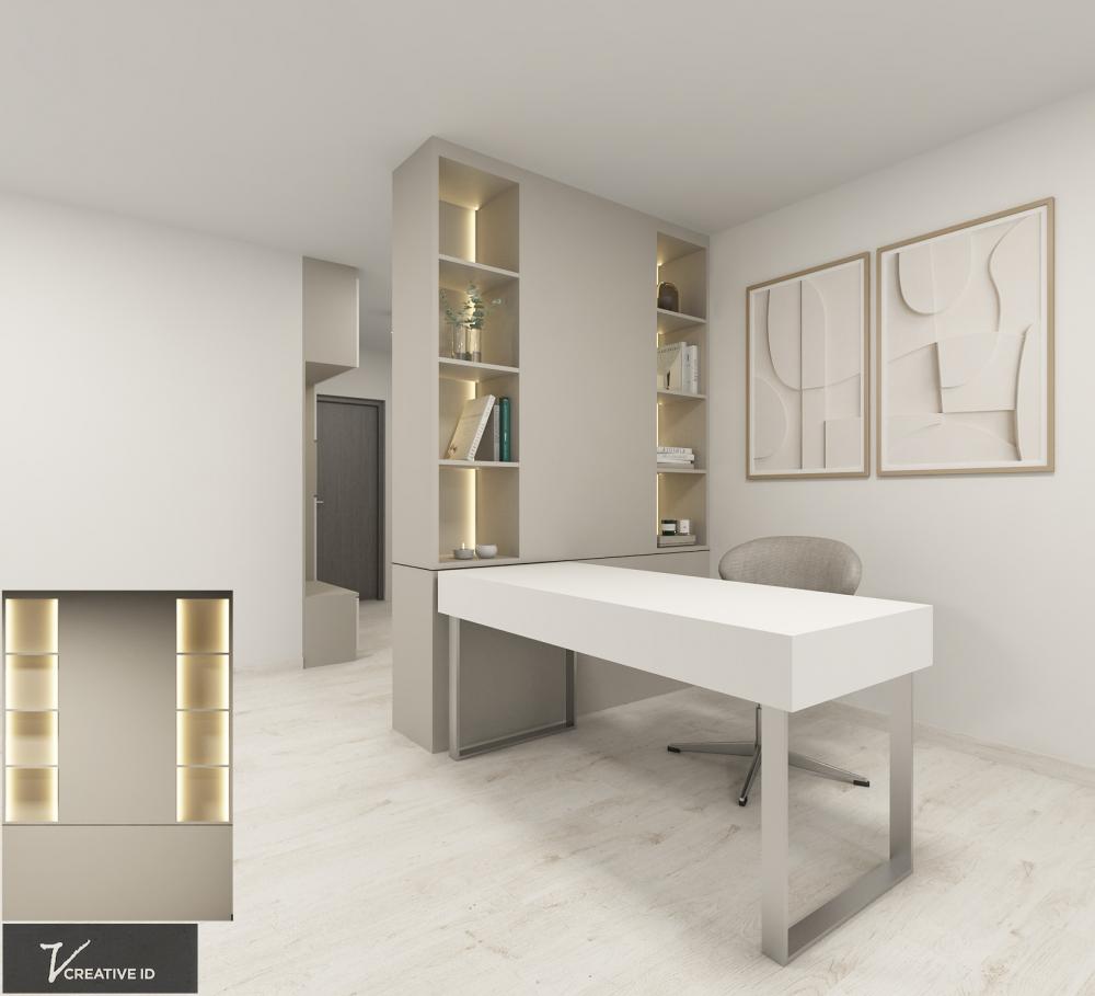 Contemporary Study with Bookshelf and Ceiling Light
