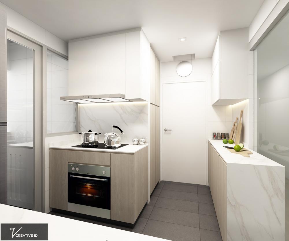 Contemporary Kitchen with Countertop and Homogeneous Tiles