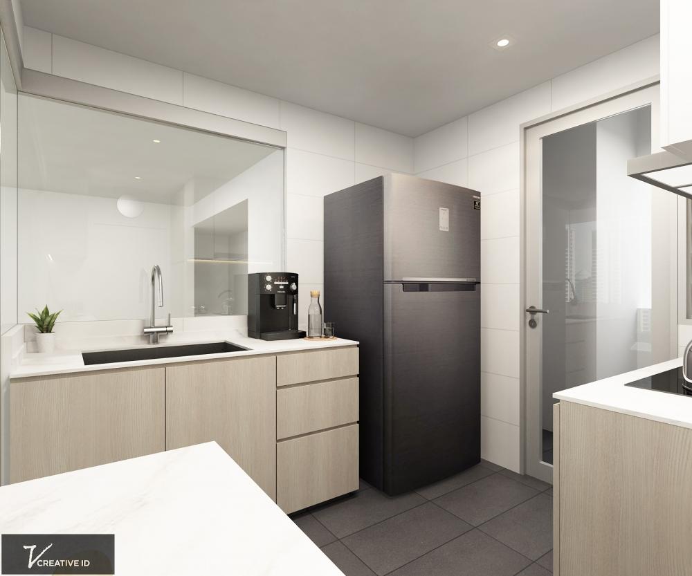 Contemporary Kitchen with Countertop and Homogeneous Tiles