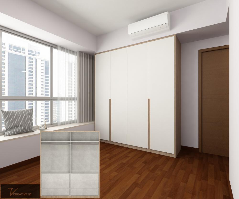 Contemporary Bedroom with Parquet Floor and Bay Window