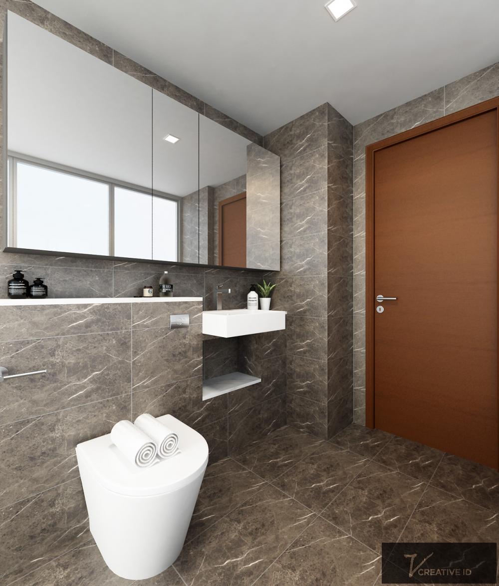 Contemporary Bathroom with Homogeneous Tiles and Mirror