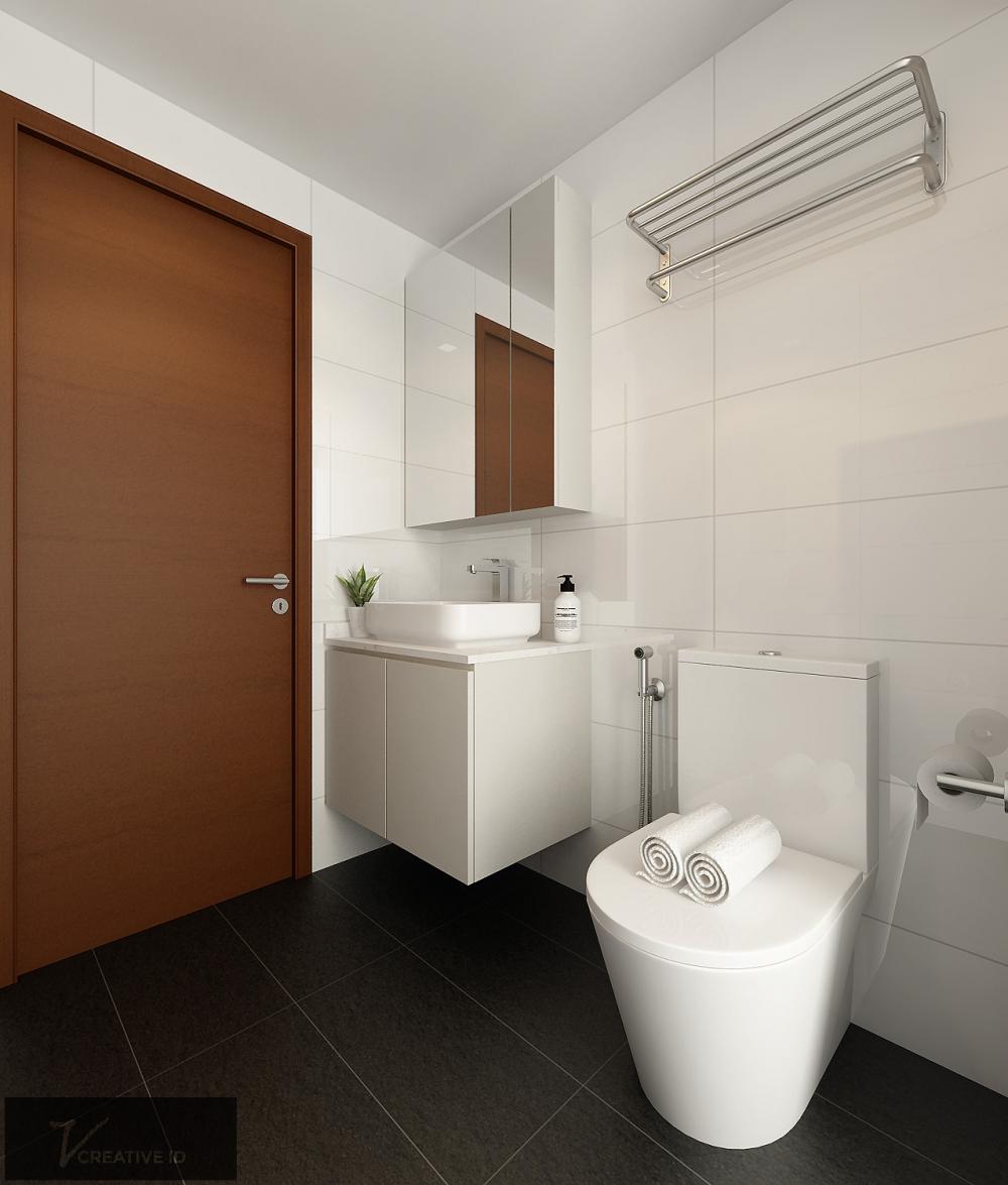 Contemporary Bathroom with Homogeneous Tiles and Mirror