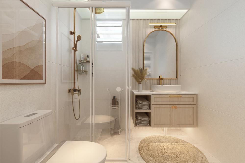 Modern Bathroom with Countertop and Homogeneous Tiles