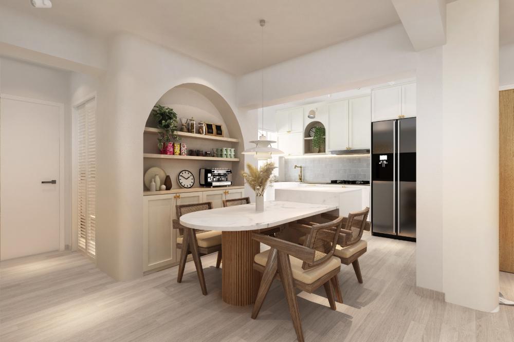Modern Dining Room with Drop Light and Downlights