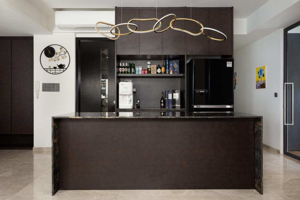 Modern Home Bar with Countertop and Feature Wall